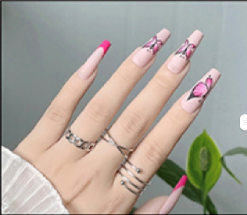 "Pink Butterfly" Press On Nails image 0