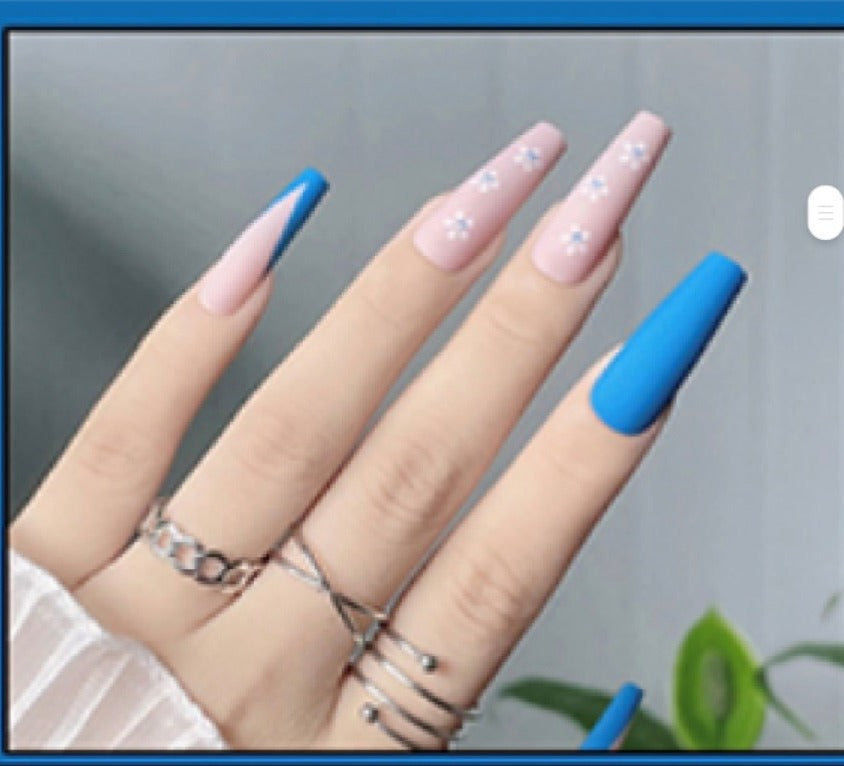 "Blue Flower" Press On Nails image 0