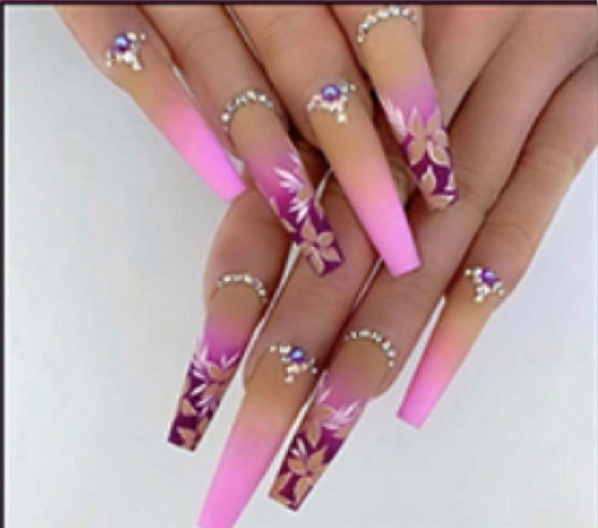 "Pink Flower Bling" Press On Nails image 0